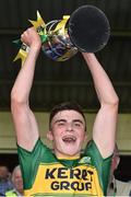 3 July 2016; Kerry captain Sean O'Shea lifts the cup after the Electric Ireland Munster GAA Football Minor Championship Final match between Kerry and Cork at Fitzgerald Stadium in Killarney, Co. Kerry. Photo by Brendan Moran/Sportsfile