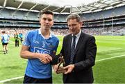 3 July 2016; Paddy Smyth of Dublin receives the Man of the Match award from Jim Dollard, representing Electric Ireland, following the Electric Ireland Leinster GAA Hurling Minor Championship Final match between Dublin and Wexford at Croke Park in Dublin. Photo by Stephen McCarthy/Sportsfile