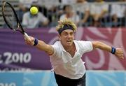 18 August 2010; Ireland's John Morrissey, from Blackrock, Dublin, in action against Yuki Bhambri, India, during their Boys' Singles Quarterfinal match. Morrissey was defeated 6-4, 6-4. 2010 Youth Olympic Games, Kallang Tennis Centre, Singapore.