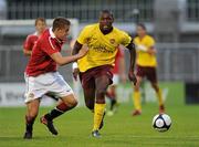19 August 2010; Jay Thomas, Arsenal Reserves, in action against Scott Wooton, Manchester United Reserves. Platinum One Challenge, Arsenal Reserves v Manchester United Reserves, Tallaght Stadium, Tallaght, Dublin. Picture credit: Brian Lawless / SPORTSFILE