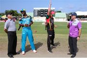 3 July 2016; Patriots captain Faf Du Plessis flips the coin during Match 6 of the Hero Caribbean Premier League between St Kitts & Nevis Patriots and St Lucia Zouks at Warner Park in Basseterre, St Kitts. Photo by Ashley Allen/Sportsfile