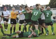 21 August 2010; Members of both sides get involved in an altercation as Connacht's Michael Swift lies injured on the ground. Pre-Season Friendly, Connacht v Saracens, Sportsground, Galway. Picture credit: Oliver McVeigh / SPORTSFILE