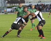 21 August 2010; Michael Swift, Connacht, is tackled by Rodd Penny and Kameli Ratuvou, Saracens. Pre-Season Friendly, Connacht v Saracens, Sportsground, Galway. Picture credit: Oliver McVeigh / SPORTSFILE