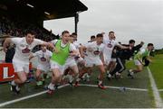 6 July 2016; Kildare players celebrate at the final whistle after the Electric Ireland Leinster GAA Football Minor Championship Semi-Final match between Meath and Kildare at Páirc Tailteann in Navan, Co Meath. Photo by Piaras Ó Mídheach/Sportsfile
