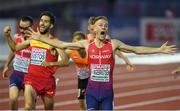 9 July 2016; Filip Ingebrigtsen of Norway celebrates winning the Men's 1500m Final on day four of the 23rd European Athletics Championships at the Olympic Stadium in Amsterdam, Netherlands. Photo by Brendan Moran/Sportsfile