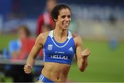 9 July 2016; Ekateríni Stefanídi of Greece celebrates winning the Women's Pole Vault Final with a new championship record of 4.81m on day four of the 23rd European Athletics Championships at the Olympic Stadium in Amsterdam, Netherlands. Photo by Brendan Moran/Sportsfile