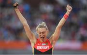 9 July 2016; Lisa Ryzih of Germany celebrates clearing 4.70m to win the silver medal during the Women's Pole Vault during day four of the 23rd European Athletics Championships at the Olympic Stadium in Amsterdam, Netherlands. Photo by Brendan Moran/Sportsfile