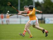10 July 16; Odhram McFadden of Antrim in action against Ryan Gaffney of Armagh during the Ulster GAA Hurling Senior Championship Final match between Antrim and Armagh at Derry GAA Centre of Excellence in Owenbeg, Derry. Photo by Oliver McVeigh/Sportsfile
