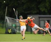 10 July 16; Benny McCarry of Antrim in action against Connor Devlin of Armagh during the Ulster GAA Hurling Senior Championship Final match between Antrim and Armagh at Derry GAA Centre of Excellence in Owenbeg, Derry. Photo by Philip Fitzpatrick/Sportsfile.