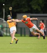 10 July 16; Benny McCarry of Antrim in action against Connor Delvin  of Armagh during the Ulster GAA Hurling Senior Championship Final match between Antrim and Armagh at Derry GAA Centre of Excellence in Owenbeg, Derry. Photo by Philip Fitzpatrick/Sportsfile.