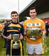 10 July 16; Antrim minor captain Conor Carson, left, holds the Danny McNaughton cup alongside Antrim Senior captain Conor Carson holding the Liam Harvey cup, after the Ulster GAA Hurling Senior Championship Final match between Antrim and Armagh at Derry GAA Centre of Excellence in Owenbeg, Derry. Photo by Oliver McVeigh/Sportsfile