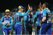 11 July 2016; Barbados Tridents' celebrate a wicket against Jamaica Tallawahs' during Match 12 of the Hero Caribbean Premier League at Kensington Oval, in Bridgetown, Barbados. Photo by Ashley Allen/Sportsfile