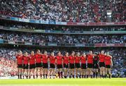 29 August 2010; The Down team during the National Anthem. GAA Football All-Ireland Senior Championship Semi-Final, Kildare v Down, Croke Park, Dublin. Picture credit: Stephen McCarthy / SPORTSFILE