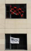 29 August 2010; Down and Kildare flags hand from a building before the game. GAA Football All-Ireland Senior Championship Semi-Final, Kildare v Down, Croke Park, Dublin. Picture credit: Brendan Moran / SPORTSFILE