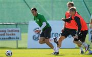 30 August 2010; Keith Fahey, left, Republic of Ireland, in action against his team-mate's Kevin Doyle and Andy Keogh, right, during squad training ahead of their EURO 2012 Championship Group B Qualifier against Armenia on Friday. Republic of Ireland squad training, Gannon Park, Malahide, Dublin. Picture credit: David Maher / SPORTSFILE