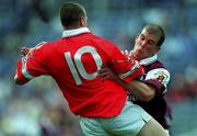 22 July 2001; Gary Fahey of Galway in action against Brendan Jer O'Sullivan of Cork during the Bank of Ireland All-Ireland Senior Football Championship Qualifier, round 4, match between Galway and Cork at Croke Park in Dublin. Photo by Ray McManus/Sportsfile