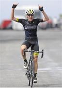 15 July 2016; Bjorn Larson of Holowesko/Citadel team celebrates as he crosses the finish line to win Stage 4 of the 2016 Scott Bicycles Junior Tour of Ireland, Ballyvaughan, Co. Clare. Picture credit: Stephen McMahon/SPORTSFILE