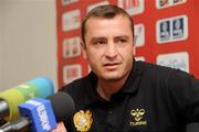 2 September 2010; Vardan Minasyan, Armenian manager, speaking during a press conference ahead of their EURO 2012 Championship Group B Qualifier against the Republic of Ireland on Friday. Armenia press conference, Yerevan Republican Stadium, Yerevan, Armenia. Picture credit: David Maher / SPORTSFILE