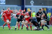 4 September 2010; Damien Varley, Munster, is tackled by Carlo Del Fava and Salvatore Perugini, left, Aironi Rugby. Celtic League, Munster v Aironi Rugby, Musgrave Park, Cork. Picture credit: Matt Browne / SPORTSFILE