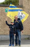 16 July 2016; Clare fans Senan Clancy and son Dillon Clancy 11 years old who are originally from Lissycasey, Co Clare but now live in New York before the GAA Football All-Ireland Senior Championship Round 3A match between Sligo and Clare at Markievicz Park in Sligo.  Photo by Oliver McVeigh/Sportsfile