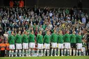 7 September 2010; The Republic of Ireland team stand for the National Anthem before the start of the game. EURO 2012 Championship Qualifier - Group B, Republic of Ireland v Andorra, Aviva Stadium, Lansdowne Road, Dublin. Picture credit: Brendan Moran / SPORTSFILE