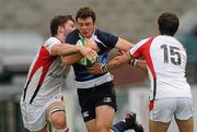 10 September 2010; Alex Kelly, Leinster, in action against Dominic Gallagher and Charlie Simpson, Ulster. U20 Interprovincial Championship, Ulster v Leinster, Ravenhill Park, Belfast, Co. Antrim. Picture credit: Oliver McVeigh / SPORTSFILE