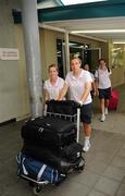 11 September 2010; Republic of Ireland's Denise O'Sullivan, left, and Grace Moloney on arrival in Tobago ahead of their side's final group stage game of the FIFA U-17 Women’s World Cup, against Ghana, on Monday. Republic of Ireland at the FIFA U-17 Women’s World Cup - Saturday 11th September, Crown Point International Airport, Tobago. Picture credit: Stephen McCarthy / SPORTSFILE