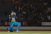 21 July 2016; Darren Sammy celebrates his 50 infront of his home crowd during Match 21 of the Hero Caribbean Premier League match between the St Lucia Zouks and the Nevis Patriots at the Daren Sammy Cricket Stadium, Gros Islet, St Lucia.  Photo by Ashley Allen/Sportsfile