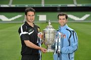 15 September 2010; Pictured at the FAI Ford Cup Quarter-Final media day at the Aviva Stadium are Eamon Zayed, Sporting Fingal, left, and Damian Lynch, St. Patrick's Athletic. Ford are giving football fans around the country the chance to travel to their club’s FAI Ford Cup Quarter Final games in style this weekend. To enter or for more information, email fordfootball@WHPR.ie. Aviva Stadium, Lansdowne Road, Dublin. Picture credit: David Maher / SPORTSFILE