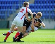 15 September 2010; Steve Crosbie, Leinster, in action against Christopher Farrell, left, and Stuart Holding, Ulster. U18 Schools Interprovincial, Leinster v Ulster, Donnybrook Stadium, Dublin. Picture credit: Brian Lawless / SPORTSFILE