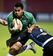 17 September 2010; Niva Ta'auso, Connacht, is challenged by Glasgow's John Barclay. Celtic League, Glasgow Warriors v Connacht, Firhill Stadium, Glasgow, Scotland. Picture credit: Craig Williamson / SPORTSFILE