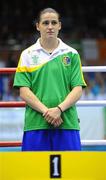 18 September 2010; Katie Taylor, Ireland, before receiving her gold medal after her victory over Cheng Dong, China, during their 60kg Lightweight Final. AIBA Women World Boxing Championships Barbados 2010 - Finals, Garfield Sobers Sports Gymnasium, Bridgetown, Barbados. Picture credit: Stephen McCarthy / SPORTSFILE