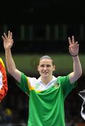 18 September 2010; Katie Taylor, Ireland, salutes the crowd before receiving her gold medal after her victory over Cheng Dong, China, during their 60kg Lightweight Final. AIBA Women World Boxing Championships Barbados 2010 - Finals, Garfield Sobers Sports Gymnasium, Bridgetown, Barbados. Picture credit: Stephen McCarthy / SPORTSFILE