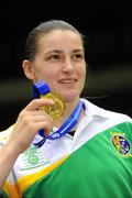 18 September 2010; Katie Taylor, Ireland, with her gold medal after her victory over Cheng Dong, China, during their 60kg Lightweight Final. AIBA Women World Boxing Championships Barbados 2010 - Finals, Garfield Sobers Sports Gymnasium, Bridgetown, Barbados. Picture credit: Stephen McCarthy / SPORTSFILE