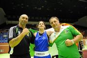 18 September 2010; Katie Taylor, Ireland, celebrates after winning a gold medal with father Pete and coach Zaur Antia following her victory over Cheng Dong, China, during their 60kg Lightweight Final. AIBA Women World Boxing Championships Barbados 2010 - Finals, Garfield Sobers Sports Gymnasium, Bridgetown, Barbados. Picture credit: Stephen McCarthy / SPORTSFILE