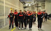 19 September 2010; The Down team, including Ronan Murtagh, Benny Coulter, Ambrose Rogers, Damien Rafferty and Aidan Carr, walk to their dressing rooms under the Hogan Stand on their arrival at Croke Park before the game. GAA Football All-Ireland Senior Championship Final, Down v Cork, Croke Park, Dublin. Picture credit: Brendan Moran / SPORTSFILE