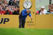 28 September 2010; Team Europe captain Colin Montgomerie reacts after his tee shot on the 17th came up short of the green. 2010 Ryder Cup - Practice Day, The Celtic Manor Resort, City of Newport, Wales. Picture credit: Matt Browne / SPORTSFILE