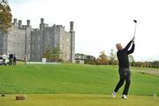 1 October 2010; Former United States President Bill Clinton watches his drive from the 1st tee box of the Jack Nicklaus Signature Course at Killeen Castle, Dunsany, Co. Meath. Picture credit: David Maher / SPORTSFILE