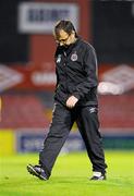 1 October 2010; Bohemians manager Pat Fenlon leaves the pitch at half-time. Airtricity League Premier Division, Bohemians v Bray Wanderers, Dalymount Park, Dublin. Picture credit: Stephen McCarthy / SPORTSFILE
