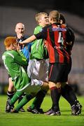 1 October 2010; Mark Quigley, Bohemians, right, is involved in an altercation with Adam Mitchell, Bray Wanderers, 4, for which he received a red card from referee Pauric Sutton. Airtricity League Premier Division, Bohemians v Bray Wanderers, Dalymount Park, Dublin. Picture credit: Stephen McCarthy / SPORTSFILE