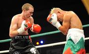 2 October 2010; Patrick Hyland, left, in action against Yordan Vasilev, during their Super Featherweight bout. Hunky Dory's Fight Night undercard, The Aura Leisure Centre, Letterkenny, Co. Donegal. Picture credit: Oliver McVeigh / SPORTSFILE