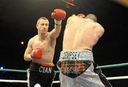 2 October 2010; Paul McCloskey, left, in action against Barry Morrison during their European Light Welterweight fight. European Light Welterweight defence, Paul McCloskey v Barry Morrison, The Aura Leisure Centre, Letterkenny, Co. Donegal. Picture credit: Oliver McVeigh / SPORTSFILE