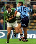 11 August 2001; Éamonn Fitzmaurice of Kerry is tackled by Jason Sherlock of Dublin during the Bank of Ireland All-Ireland Senior Football Championship Quarter-Final Replay match between Dublin and Kerry at Semple Stadium in Thurles, Tipperary. Photo by Ray McManus/Sportsfile