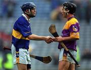 18 August 2001; Paul Kelly of Tipperary shakes hands with Rory McCarthy of Wexford after the Guinness All-Ireland Senior Hurling Championship Semi-Final Replay match between Wexford and Tipperary at Croke Park in Dublin. Photo by Ray McManus/Sportsfile