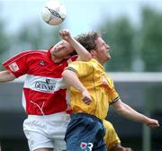 19 August 2001; Simon Webb of Bohemians in action against Stephen O'Flynn of Cork City during the eircom League Premier Division match between Cork City and Bohemians at Turner's Cross in Cork. Photo by David Maher/Sportsfile