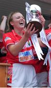 1 August 2016; Captain of Cork Laura Cleary lifts the trophy following her team's victory during the All Ireland Ladies Football Minor ‘A’ Championship Final match between Cork and Dublin at Glennon Brothers Pearse Park in Longford. Photo by Seb Daly/Sportsfile