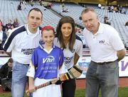 27 September 2010; Emma Mone, Armagh, with Tipperary hurler Eoin Kelly, Wexford camogie player Mags D'Arcy, and Declan Moran, Director of Marketing and Business Development Vhi. Vhi GAA Cúl Day Out 2010, Croke Park, Dublin. Picture credit: Oliver McVeigh / SPORTSFILE