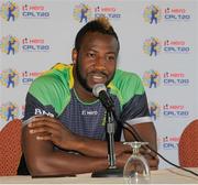 3 August 2016; Andre Russell of Jamaica Tallawahs during a press conference before the Hero Caribbean Premier League match between Guyana Amazon Warriors and Jamaica Tallawahs - Hero Caribbean Premier League (CPL) – Play-off - Match 31 at St. Kitts Marriott Resort & The Royal Beach Casino, St Kitts. Photo by Randy Brooks/Sportsfile