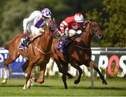 4 August 2016; Eventual winner Victorious Secret, right, with Killian Leonard up, on their way to winning the Racecourse of the Year Handicap ahead of Intense Stylist, with Kevin Manning up, during the Bulmers Evening Meeting at Leopardstown in Dublin.  Photo by Cody Glenn/Sportsfile