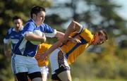 6 October 2010; Darragh Lyons, left, Coláiste Dhúlaigh, in action against Carl O'Connor, St.Pats. Ulster Bank Higher Education Centenary 7s, Coláiste Dhúlaigh v St.Pats, Dublin City University, Glasnevin, Dublin. Picture credit: Barry Cregg / SPORTSFILE